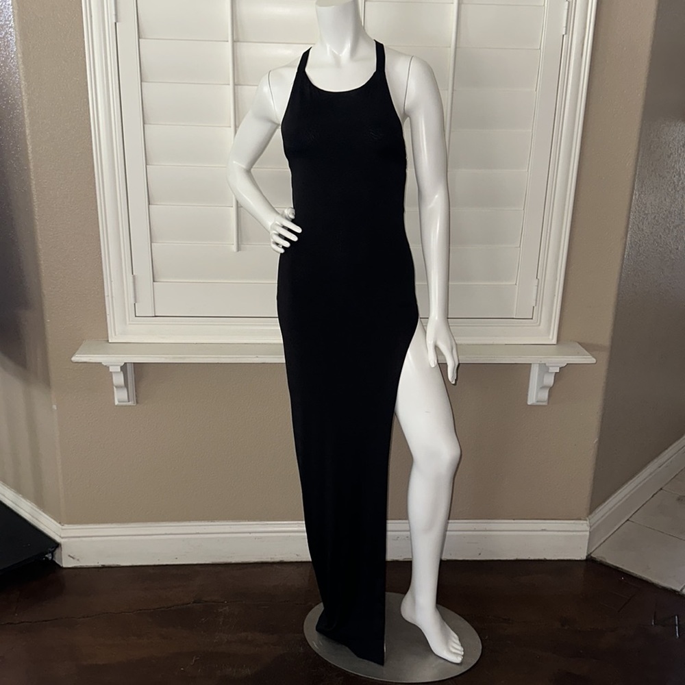 Mistress Rocks Dancer Black Thigh Slit Maxi Dress